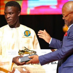 pape Ibou receiving his golden boot award at at an end of season  Banquet